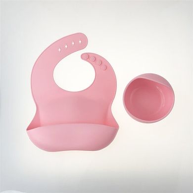Набір силіконового посуду для малюків Borjay 3в1 Тарілка з ложкою та слюнявчик Рожевий (SY1025)