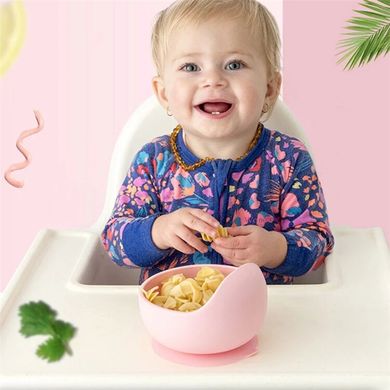 Набор силиконовой посуды для малышей Borjay 3в1 Тарелка с ложкой и слюнявчик Розовый (SY1025)