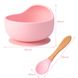 Набор силиконовой посуды для малышей Borjay 3в1 Тарелка с ложкой и слюнявчик Розовый (SY1025)