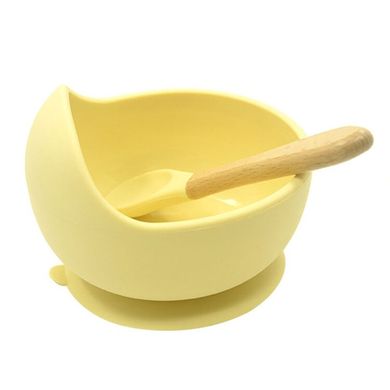 Набор силиконовой посуды для малышей Borjay 3в1 Тарелка с ложкой и слюнявчик Желтый (SY1025B)