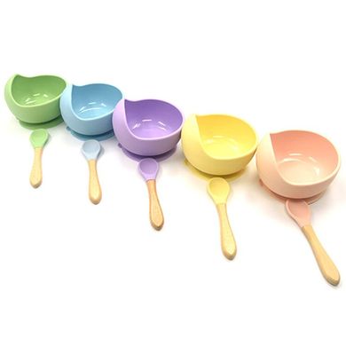 Набор силиконовой посуды для малышей Borjay 3в1 Тарелка с ложкой и слюнявчик Желтый (SY1025B)