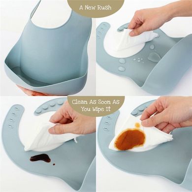 Набор силиконовой посуды для малышей Borjay 3в1 Тарелка с ложкой и слюнявчик Серо-голубой (SY1025BS)