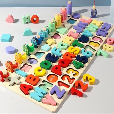 Игрушка Монтессори Развивающая доска рыбалка с буквами и цифрами (126 деталей)
