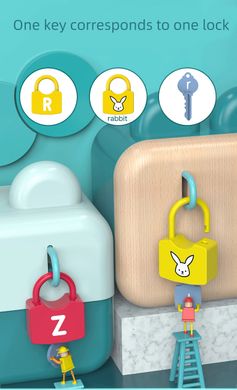 Игрушка Монтессори Развивающие замочки с ключиками с буквами и животными Разные цвета (52 детали)
